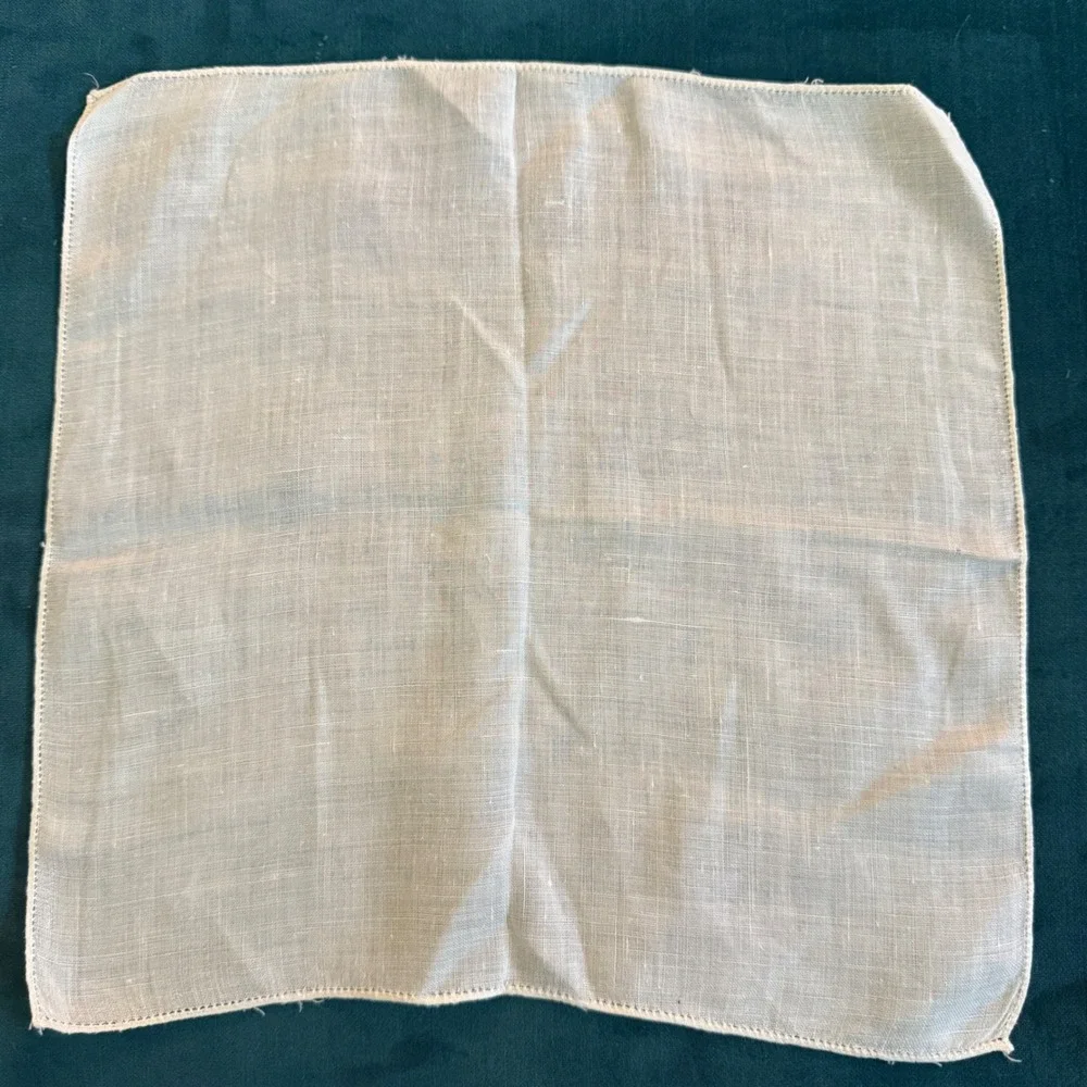 Vintage Handkerchief Embroidered Floral Lace Trim Cotton Linen Blend Set‎ of 2